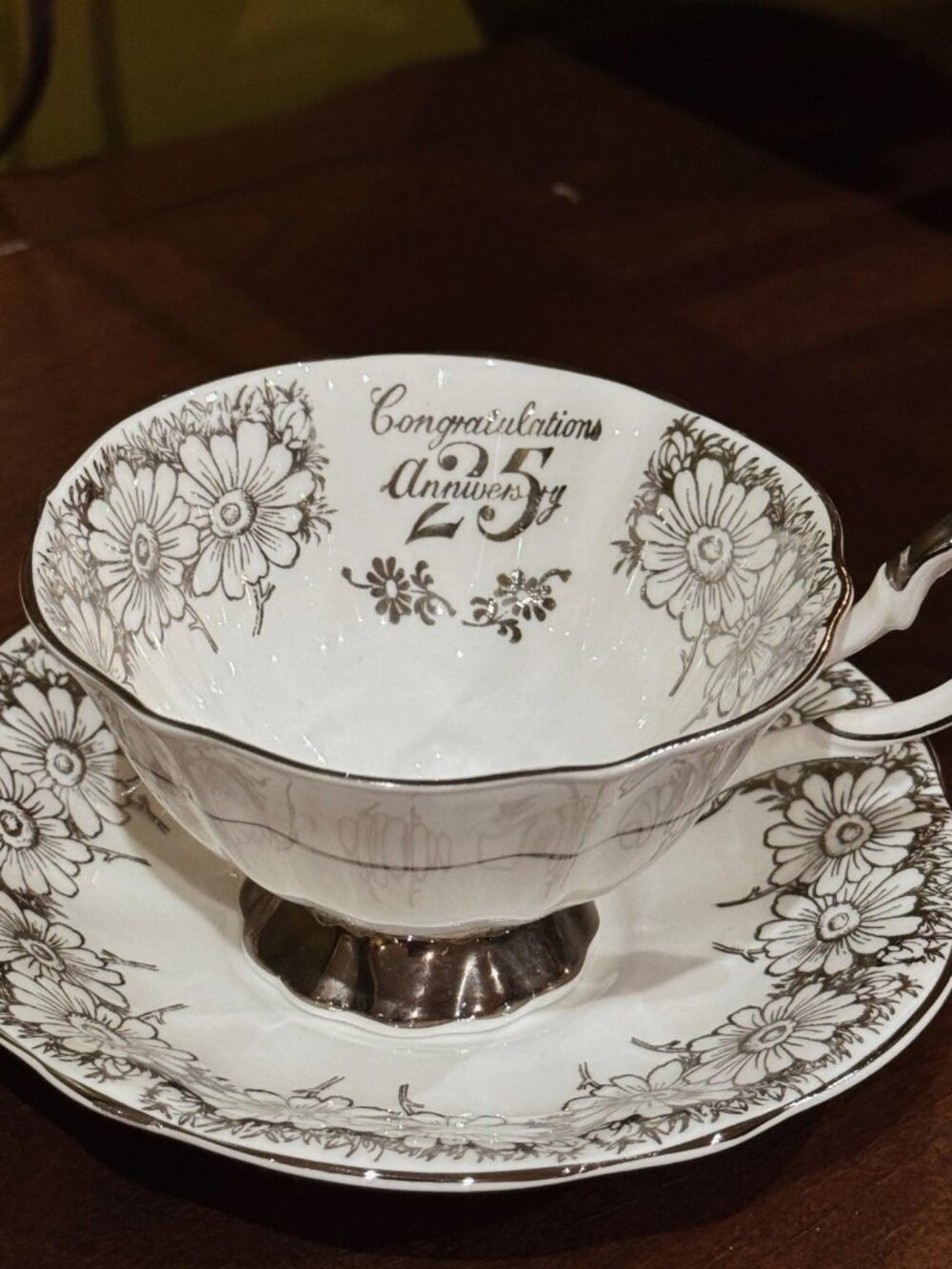 Queen Anne 25th Anniversary Teacup Saucer 1950s